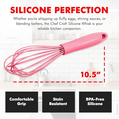 Image of Chef Craft Premium Silicone Wire Cooking Whisk, 10.5 inch, Pink