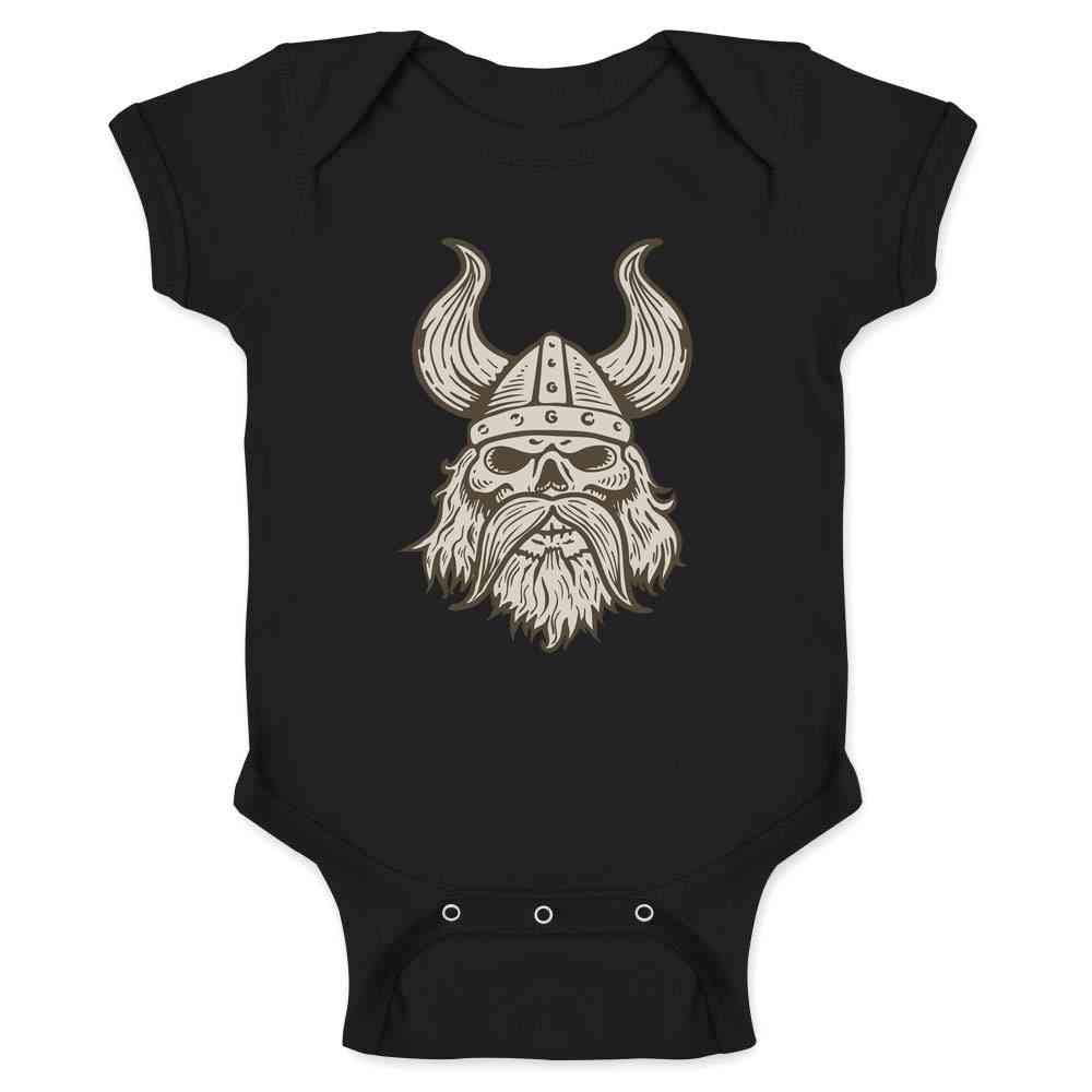 Viking Skull Helmet Infant Bodysuit - Soft Cotton Baby Clothes Black 6M