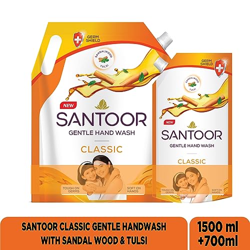 Santoor Classic Gentle Hand Wash with Natural Goodness of Sandalwood & Tulsi| Rich Lathering Formula With Anti-Bacterial Properties| Soft on Hands|... - Image 2