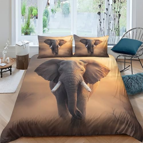 Housse de couette microfibre lavable en machine imprimé éléphant 3D