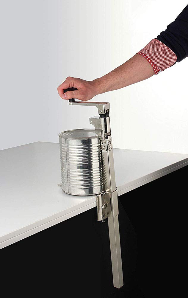 FMprofessional Dosenöffner, praktischer Konservenöffner mit Schneidrad, Universalöffner aus hochwertigem Edelstahl, Küchenhelfer zur Tischmontage, Öffner für Dosen (Farbe: Silber), Menge: 1 Stück