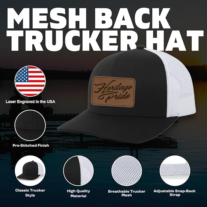 Image of Heritage Pride Deer Hunting Fishing Duck Hunt Mens Embroidered Mesh Back Trucker Hat