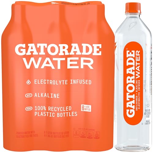 Gatorade Water, Electrolyte Infused for Great Taste, Alkaline PH 7.5 or higher, Unflavored, 1L (Pack of 6) - image 1