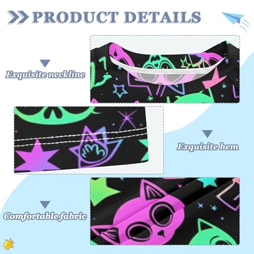 Cute Cartoon Witchcraft Cats Bright Bathing Suit Kids Short Sleeves Sports Shirts Swimwear Beach Tops 3T3