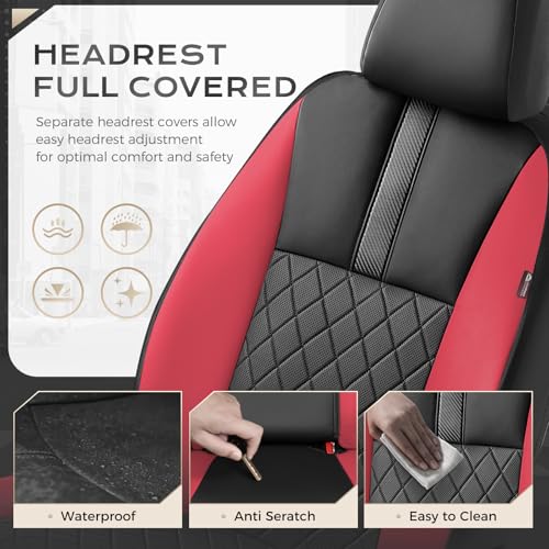 Image of Coverado Car Seat Covers Front Pair, Automotive Leather Seat Covers for Car，Universal Fit Front Back Seat Cover, Non-Slip Waterproof Breathable Car Seat Protector