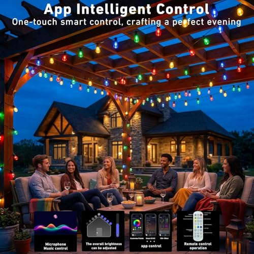 Image of Outdoor String Lights,400FT Smart RGB+IC Patio Lights with Shatterproof LED Bulbs ,Outside Light Dimmable Patio for Decor DIY IP67 Waterproof ,Courtyard, garden,Holiday,LED lights more Scene Modes