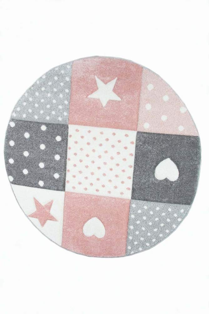 CARPETIA Tappeto da Gioco per Bambini Tappeto da Bambina Tappeto con Cuore Stella Rosa Crema Grigio Größe 160x230 cm