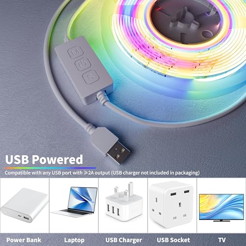 OULARA USB RGB WS2811 IC COB LED Strip 5V Addressable LED Light Strip 2M Colour Chasing Flexible Rope Lights with APP Control/Music Mode Work with Alexa/Google for TV Mirror Bedroom Party DIY Lighting - Image 6