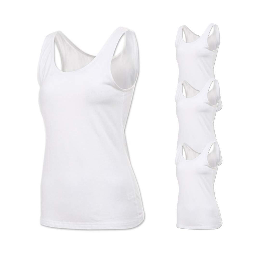 Women's Premium Basic Running Sleeveless Undershirts 100% Cotton Multi Pack