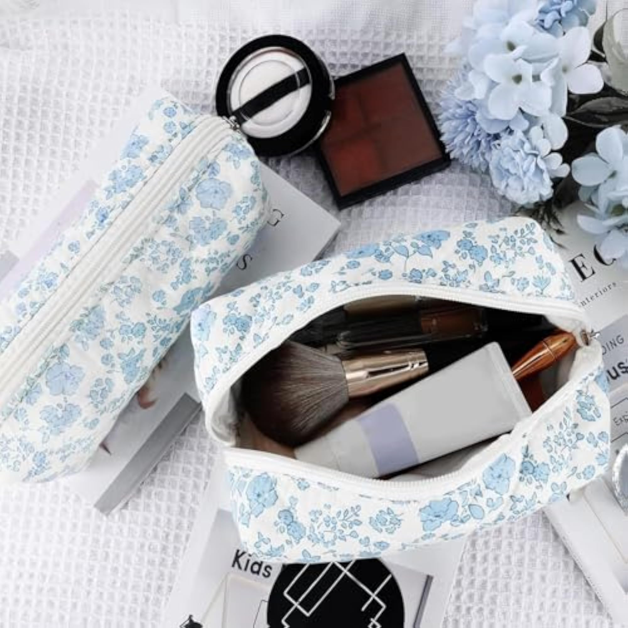 2Pcs Cotton Quilted Makeup Bag Set for Women