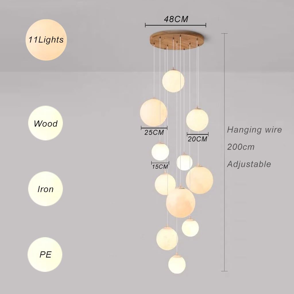 Sospensione Moderno La Spia Lampada A Sospensione Della Scala Lunare E27 Per Soffitti Ad Alta Modifica Lampadari A Soffitto In Legno Light Plapshade Per Scale, Sala Da Pranzo Soggiorno Foyers(11
