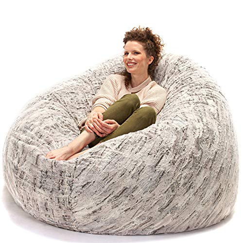 Image of Jaxx 6 Foot Cocoon - 2-in-1 Convertible Bean Bag Bed & Large Bean Bag Chair for Adults, Premium Luxe Faux Fur - Silver Fox