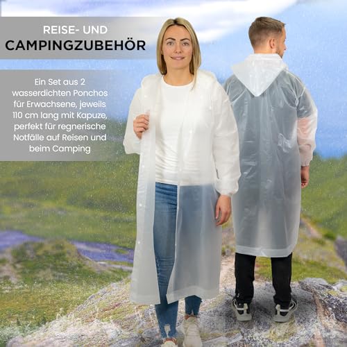 REDSTAR 2er Pack Regenmantel Damen und Herren – wasserfester Friesennerz, Regenponcho, Regencape, kompakt packbar, wiederverwendbar – lange Regenjacke mit großer Kapuze – Camping, Wandern,