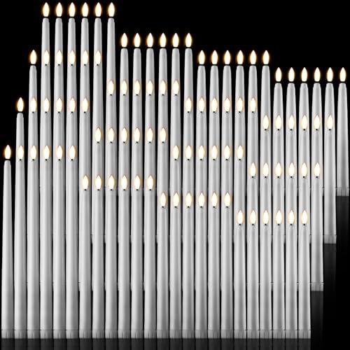 Image of Baquler 100 Pcs Flameless Taper Candles LED Battery Operated Bulk,White | Flickering Glow, Artificial Fake Candles for Weddings Christmas Halloween, 4 Sizes 8.5-12.8 in, Safe Flameless Table Decor