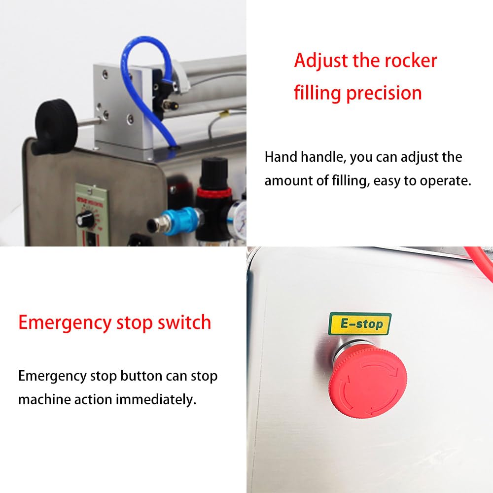 HayWHNKN 100-1000ml Paste Filling Mixing Machine with Horizontal Hopper Pneumatic Liquid Filler Machine for Emulsion Creams Shampoo Oil Liquids Toothpaste Stainless Steel 110v