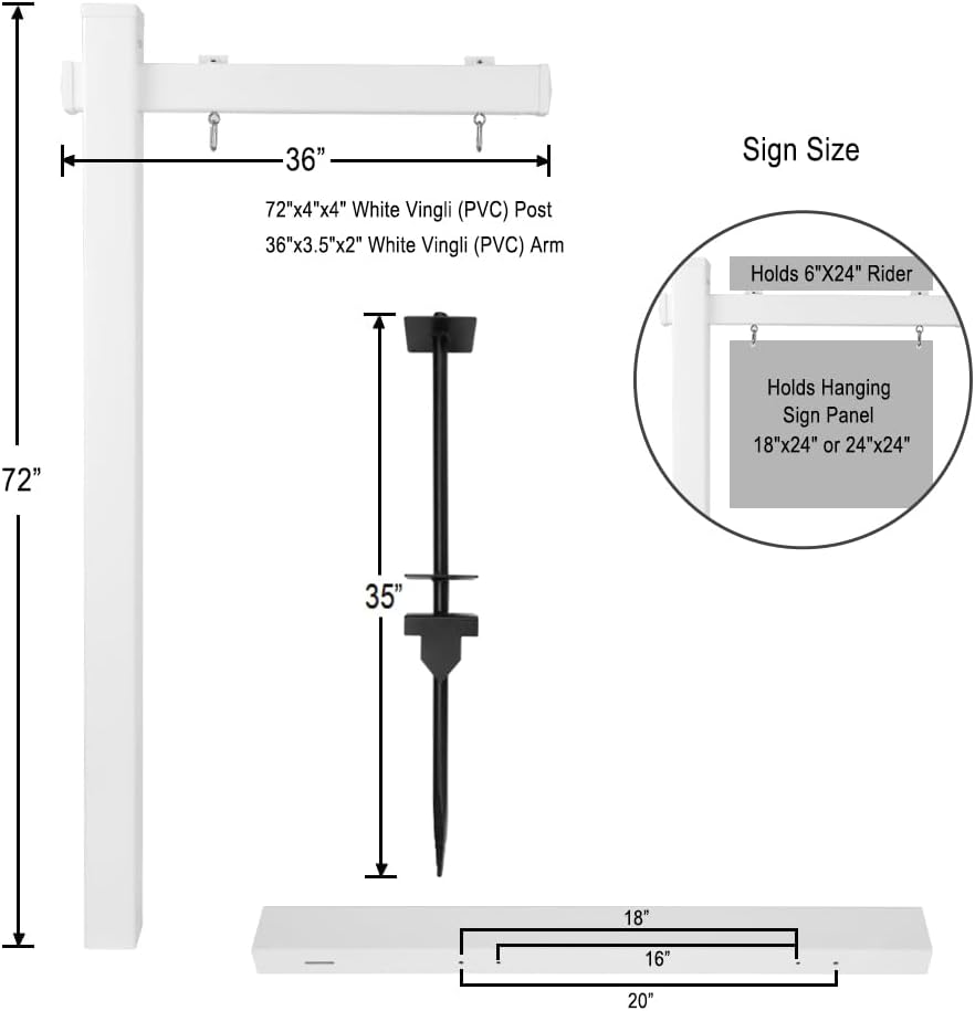 VINGLI Vinyl PVC Real Estate Sign Post, 6' Tall Yard Post for Sale Hanging Ads, White (Two Pack)