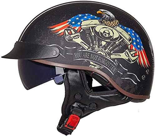 EBAYIN Casques Bol Casques Jet Brain - Cap Cruiser Chopper Scooter Pilote Jet Casque Dot + ECE Certifié Personnalité Rétro Harley Casque de Moto,B-M=（57~58cm）