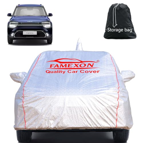 Image of Full Body Car Cover for Kia Carens with Mirror and Antena Pocket Triple Stiched(Silver with Red Piping)