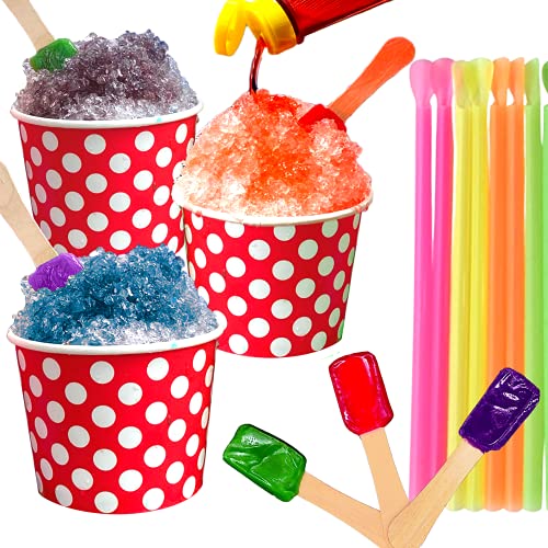 Concession Essentials 105 Piece Multi-Colored Snow Cone/Shaved Ice Kit - Includes 25 Red and White Polka Dot Cups, 30 Candy Spoons, and 50 Neon Straws - Perfect for Birthdays, Sporting Events, Concerts, Festivals image 5