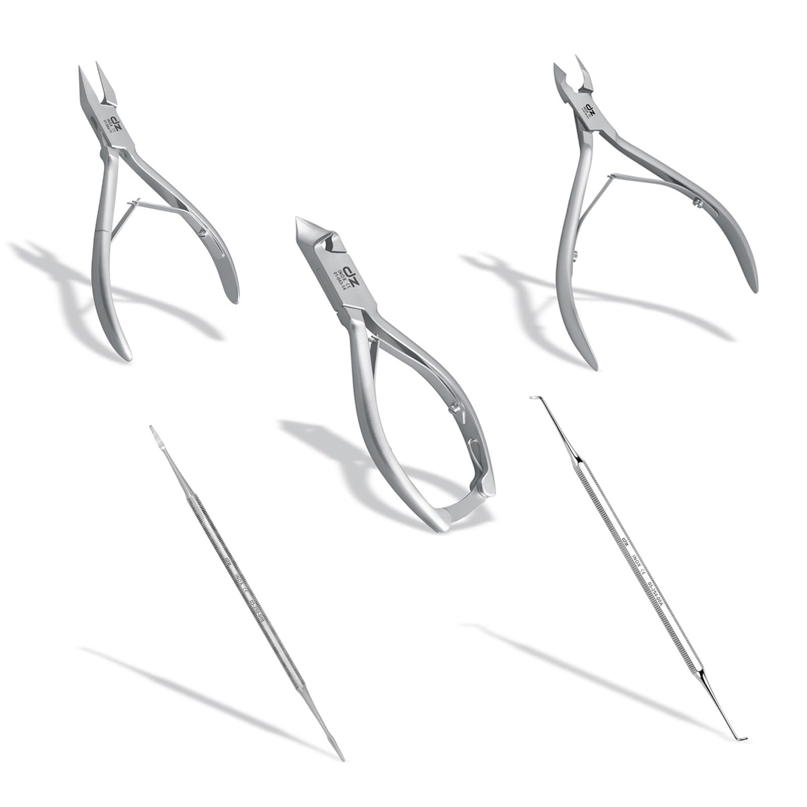DZ - Set di strumenti professionali per la cura dei piedi, 5 pezzi, taglierina per la testa, pinza angolare, pinza per la pelle, leva angolare, lima per gli angoli