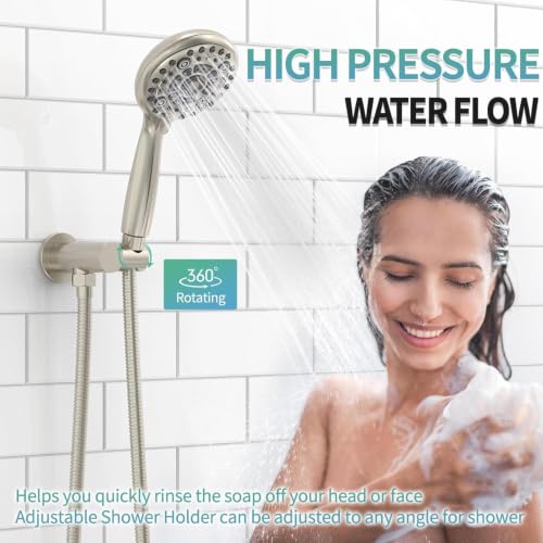 Image of SR SUN RISE Shower Faucet - 10 Inch Multifunctional High Pressure Shower Head System with Handheld Shower Head Fixtures - Valve Included - Brushed Nickel