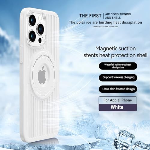Image of Hybird Slim Armor Back Case Cover for iPhone 15 Pro MagSafe Heat Dissipation Kickstand | Magnetic Shell with Logo- View (White)