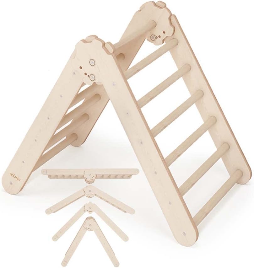 Tobogán moderno para niños pequeños con triángulo de escalada | Tobogán de interior Scandi | Tabla inclinada sostenible para espaldera de madera natural | 100% ECO | Fabricado en la UE