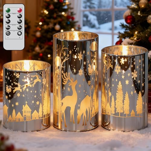 Eldnacele Silberne Weihnachtsrentier LED-Kerzen mit Fernbedienung und...