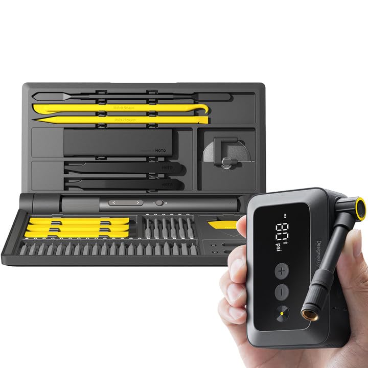 HOTO Electric Precision Screwdriver Set 48 in 1 Electronics Tool Kit Bundle With HOTO Mini Bike Tire Pump