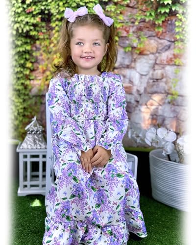 HINTINA Toddler Little Girl Ruffle Long Sleeve Smocked Dresses Fall Winter Clothes2