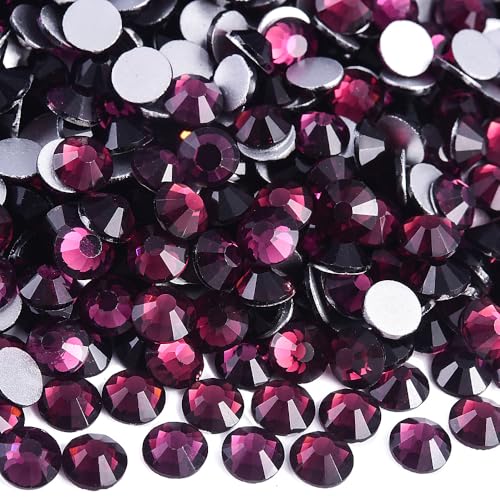 Image of 288 Pieces SS30 /6.4-6.6mm Flat Back Crystal Rhinestones Round Gems for Nail Art,Dk. Purple