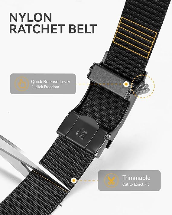 Image of CHAOREN Nylon Ratchet Belts for Men - Casual Golf Web Belt Men 1 3 /8 inch - Automatic Adjustable Buckle Fit Jeans