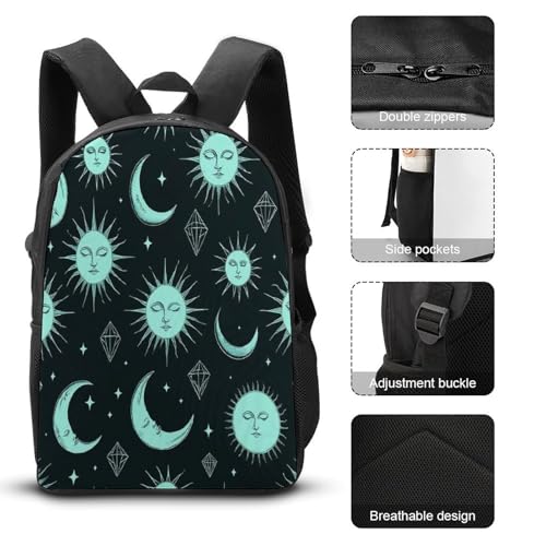 Adult Pencil Pouch for College Accessories, Portable Trippy Sun Moon Star Lunch Bag, Backpack with Adjustable Strap3