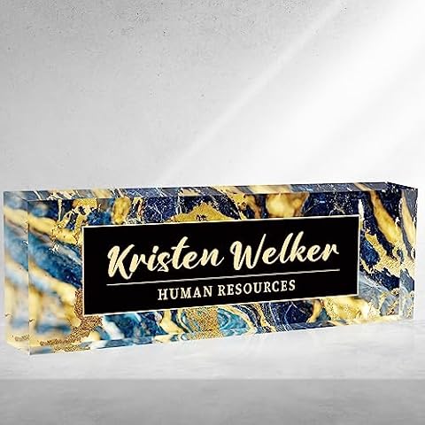 Desk Name Plate Personalized, Dark Marble Custom Teacher Name Plates for Desks On Clear Acrylic Glass, Office Gifts for Women, Boss, Employee Cover