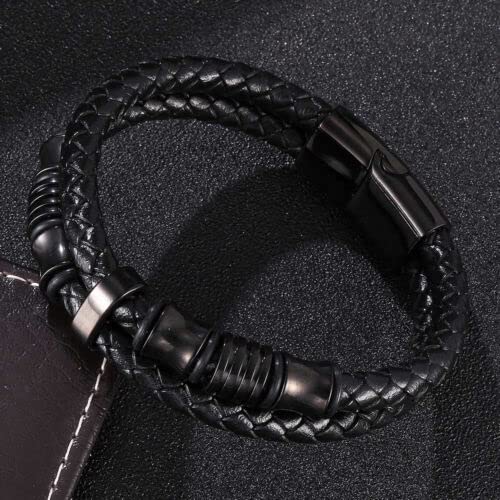 Image of Black Braided Leather Bracelet For Men