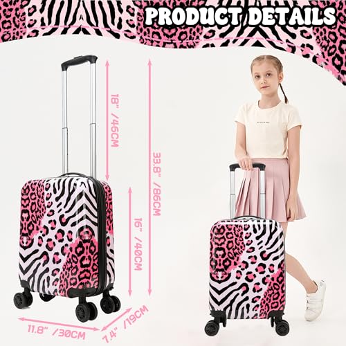 Image of Kid's Luggage Set 2 Piece Suitcase Set Hardside Luggage with Spinner Wheels Girls Carry on Toddler Travel Rolling Suitcase with Neck Pillow Airline Approved