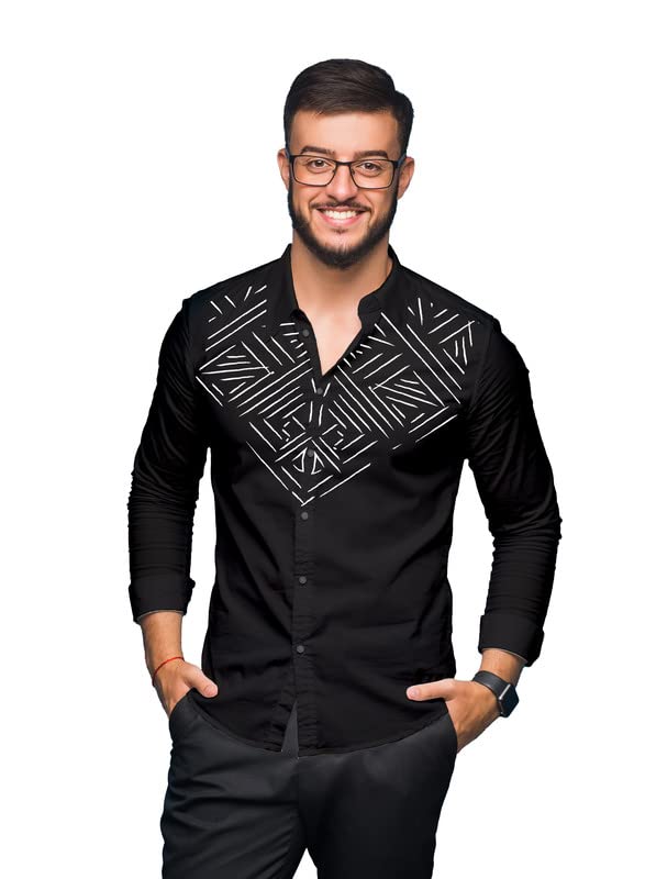 Image of SARAAI Men's Cotton Blend Full Sleeve Slim Fit Shirt|Stylish Casual Wear Shirt for Mens