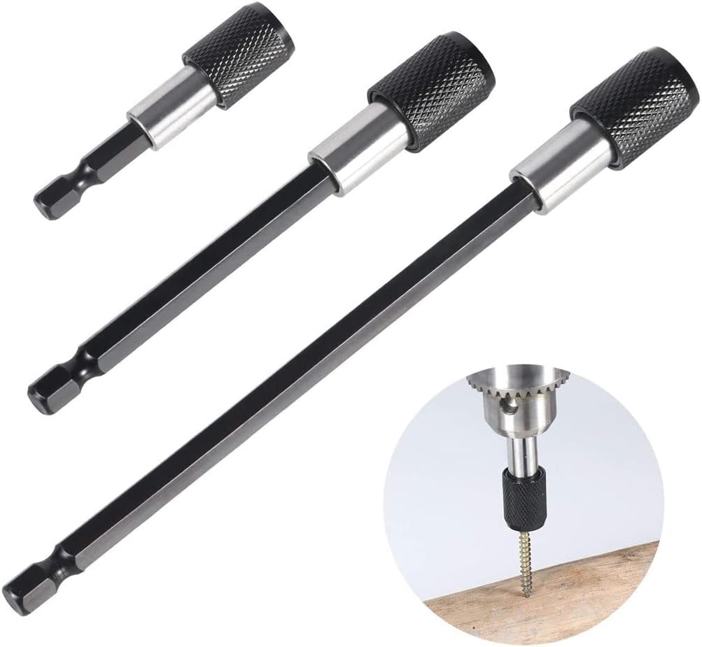 iDopick 3Pcs Drill Bit Extender,1/4 Inch Hex Shank Quick Release Bar Socket, Socket