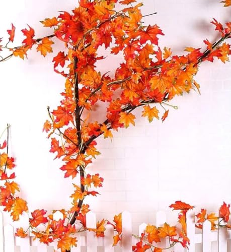 Image of VRB Dec Fake Vines Fake Ivy Leaves Artificial Ivy, Ivy Garland Greenery Vines for Bedroom Decor Aesthetic Silk Ivy Vines for Room Wall Home Decoration (Maple Creeper Pack of 6)
