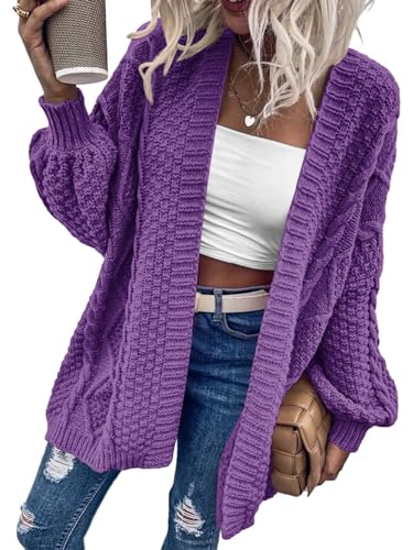 Image of Dyexces Womens Oversized Cable Knit Long Sleeve Lantern Cardigan Sweaters