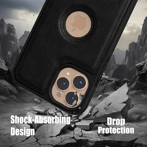 Image of Leather Case for Apple iPhone 12 Pro Max Premium Protective Stylish Slim Cover with Shockproof Raised Edges Black