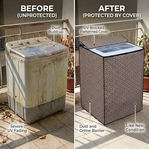 Image of DREAM CARE Waterproof & Dustproof Washing Machine Cover Top Load & Semi Automatic Suitable for 8 kg, 8.2 kg, 8.5 kg (89 x 99 x 55 cms)