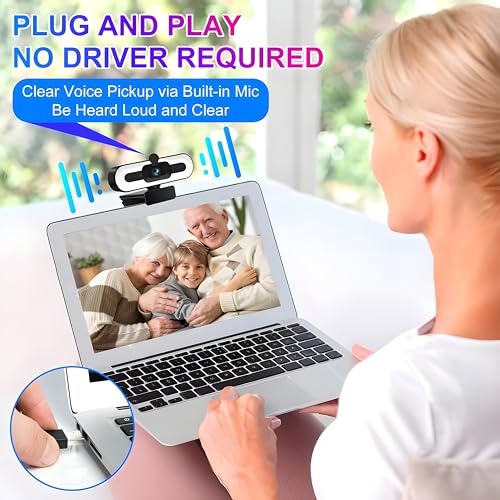Image of Webcam Full HD 1080p with Built-in Microphone and 3 Colour LED Light, XVersion USB Plug & Play Web camera for PC /Laptop /Streaming /Meetings / 360 Degree Rotation, 1 Year Manufacturer Warranty - Black