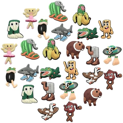 SSKHE 26 dijes italianos para zapatos de Brainrot para zuecos, bonitos dijes de decoración de zapatos de dibujos animados, Tung Tung Tung Sahur Capybara Tralalero Tralalala, accesorios para niños
