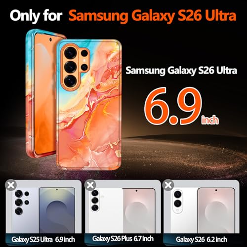 Casetego for Galaxy S26 Ultra Case,Compatible with MagSafe,[Military Grade Drop Test] Full Body Protection Slim Shockproof Rugged Marble Women Case for Samsung Galaxy S26 Ultra 5G 6.9 inch,Gold/Orange - image 2
