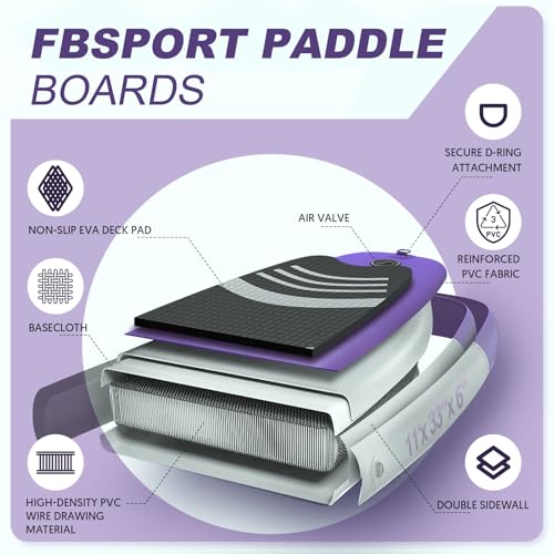 fbsport 1139 premium stand up paddle board yoga board with durable sup accessories amp carry bag  wide stance surf control non-slip deck leash paddle and pump for youth amp adult