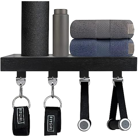 Butizone Tonal Accessory Shelf, Black Wood Tonal Accessory Floating Shelf, Home Gym Accessories Storage Rack with 5-pcs T-Lock Clips Hooks Cover