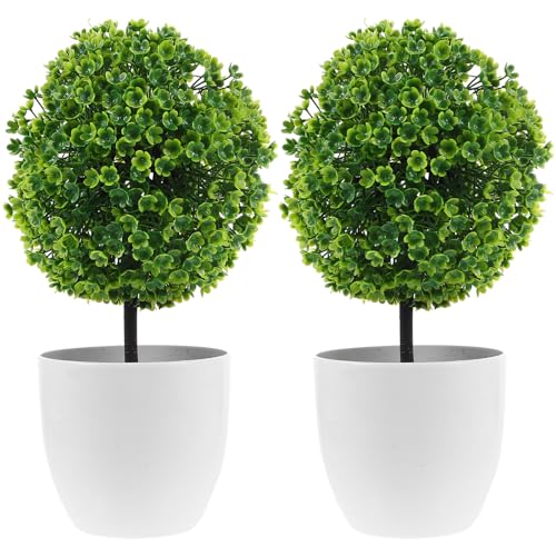 BESPORTBLE 8.97inch Faux Boxwood Topiary Ball Tree in Pot, Small Artificial Plants in Pots Artificial Potted Plant Plastic Plants for Home Office Shelf Farmhouse Bathroom Decor