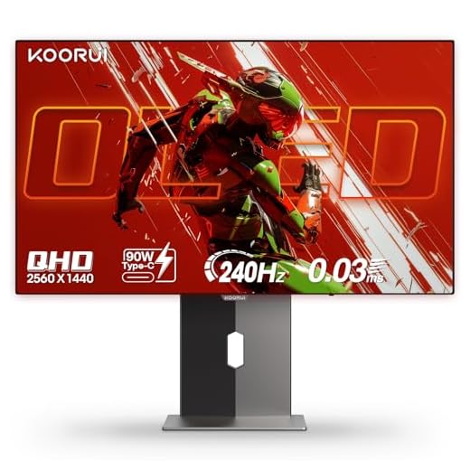 KOORUI 27 inch OLED Gaming Monitor, 1440P 240Hz Computer Monitor, 0.03ms, AdaptiveSync Compatible, 90W Type-C Charge, DCI-P3, Slim Screen, HDMI 2.0, DisplayPort 1.4, USB-C 3.1, VESA, Black, 27E8QK