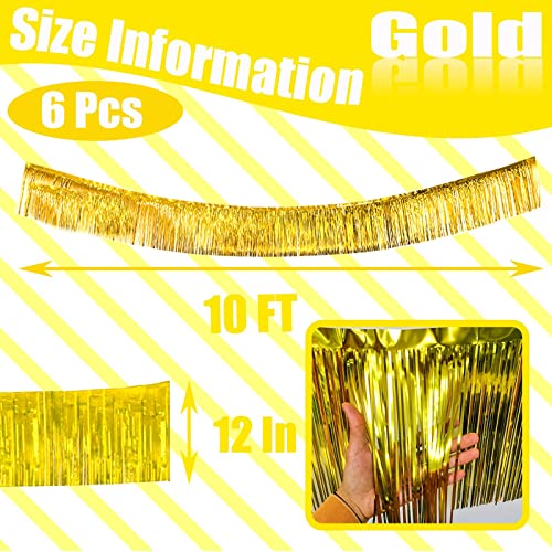 Image of 6 Pack 10 Feet Foil Fringe Garland Metallic Tinsel Streamers Banner Wall Hanging Curtain Backdrop Banner for Parade Floats, Thanksgiving, Christmas, Birthday, Halloween Party Decorations(Gold)